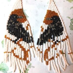 Boho Raven Blackbird Beaded Drop Earrings